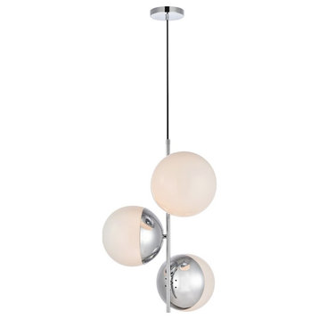 Living District Eclipse 3 Light Pendant, Chrome/Frosted White, 17.5"