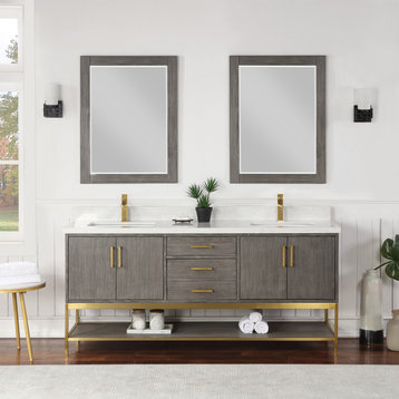 Wildy Classical Gray Bathroom Vanity Set, 72", With Mirror
