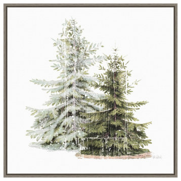 Canvas Art Framed 'Vintage Wooded Holiday Trees, Snow', 22x22