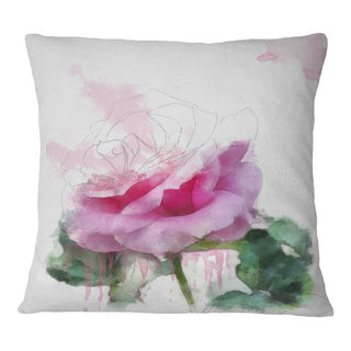 Designart Red Rose Painting with Splashes - Floral Throw Pillow - 18x18, Size: 18 x 18