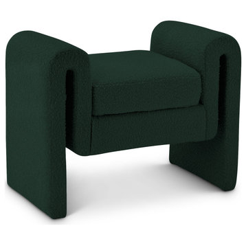 Stylus Boucle Fabric Upholstered Bench, Green, 31.5" Wide