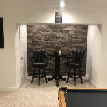 Coffee Stacked Stone Basement Accent Wall DIY Idea