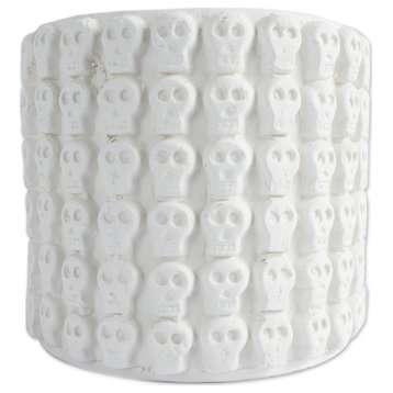 Novica Handmade Rows Of White Skulls Ceramic Flower Pot