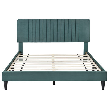 Gewnee Velvet Queen Upholstered Platform Bed in Green