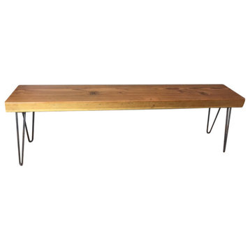 Wooden Bench With Hairpin Legs, Reclaimed Wood Furniture, 12x60x18, Dark Walnut