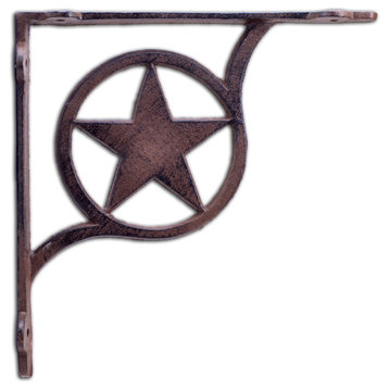 Decorative Shelf Bracket, Rustic Star, Rust Brown Cast Iron, 7.375"