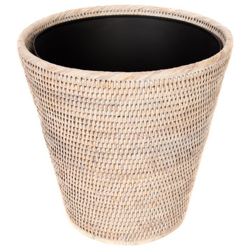 Artifacts Rattan™ Round Tapered Waste Basket with Metal Liner, White Wash