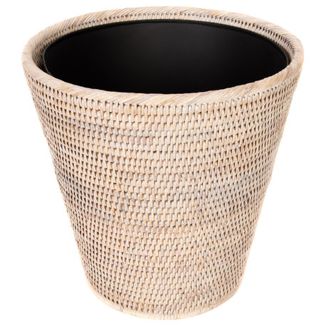 Artifacts Rattan™ Round Tapered Waste Basket with Metal Liner, White Wash