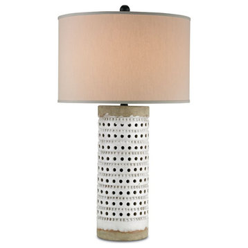 6002 Terrace Table Lamp, Antique White Crackle and Satin Black
