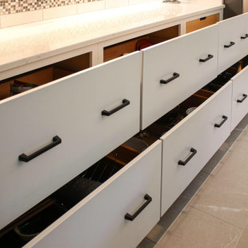 White Kitchen with White Subway Tile and Gray and Black Accent Tile ~ Medina, OH
