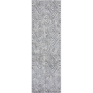 Gaffney Contemporary Abstract Area Rug, Gray/Cream, 2'3"x7'7"