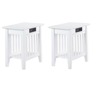 Home Square 2 Piece Mission Charger Chair Side Table Set in White