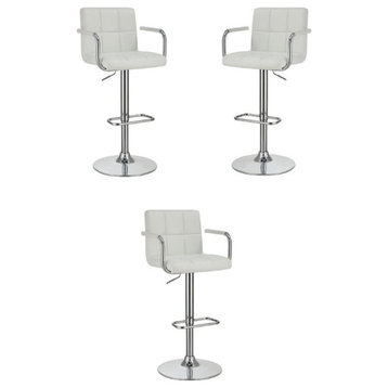 Home Square Faux Leather Adjustable Bar Stool in White and Chrome - Set of 3