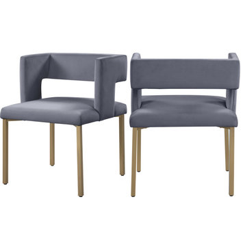 The Verve Dining Chair, Set of 2, Gray Velvet, Brushed Gold Iron Legs