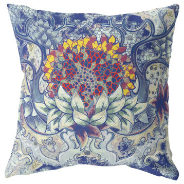 18" Blue Gray Flower Bloom Suede Throw Pillow