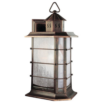 Distressed Solid Brass And Seedy Glass Outdoor Wall Lantern
