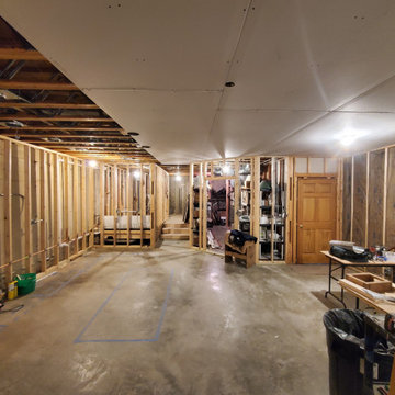 Finished basement drywall stage
