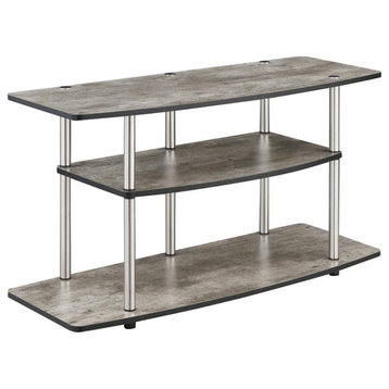 Designs2Go Three-Tier Wide 42" TV Stand in Mottled Gray Wood and Chrome Metal
