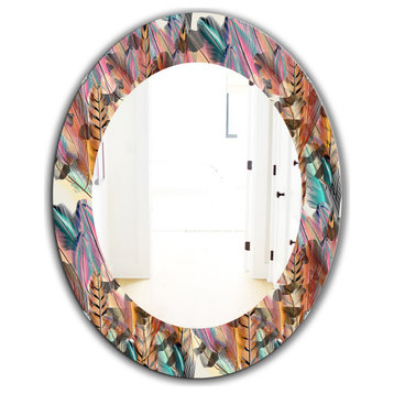 Designart Feathers 11 Bohemian And Eclectic Frameless Oval Or Round Wall Mirror,