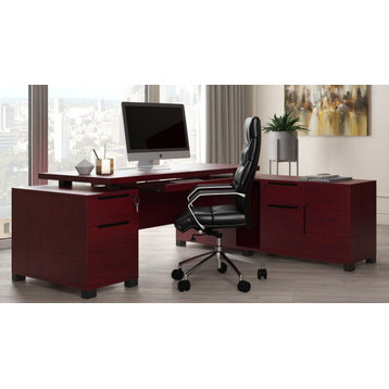 Ford Executive Modern Desk With Filing Cabinets and Return, Right Return