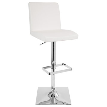 Captain Contemporary Adjustable Barstool With Swivel, White Faux Leather