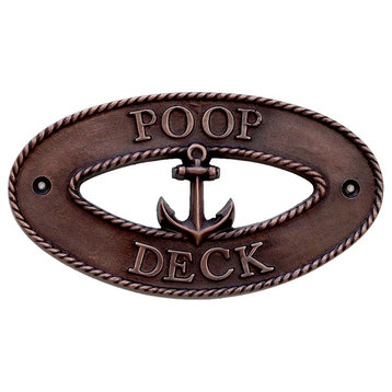 Antique Copper Poop Deck Oval Sign With Anchor 8"