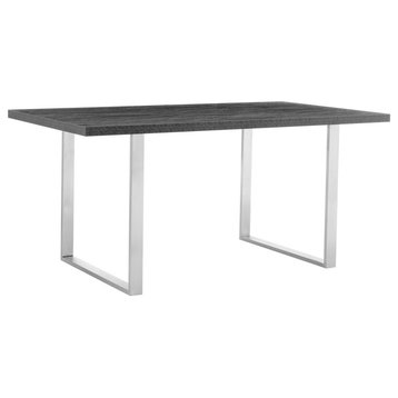 Fenton Rectangular 71" Dining Table, Charcoal Top and Brushed Stainless Steel