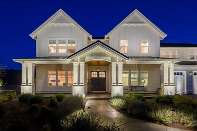 Example of a cottage exterior home design in Portland