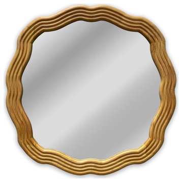 Chloe's Reflection Contemporary Maple Wood Round Framed Wall Mirror, 33" Width
