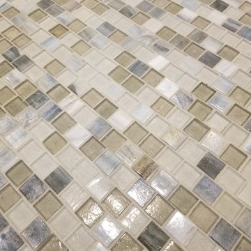Modern Shower with 3D Wavy tiles and Mosaic Waterfall