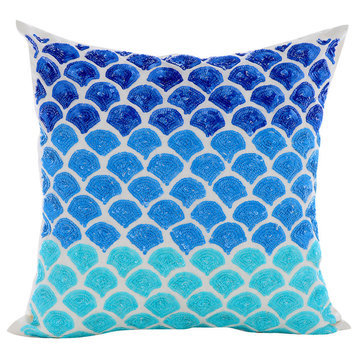 Blue Decorative Pillow Covers 18"x18" Silk, Blessed with The Sea