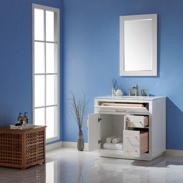 Ivy 36" Single Bathroom Vanity Set in White and Carrara White Marble Countertop