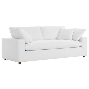 Modern Sofa, Large Design With Extra Padded Seat & Linen Upholstery, Pure White