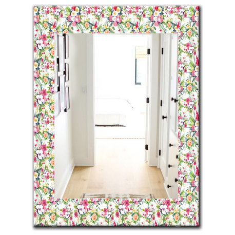 Designart Green Flowers 3 Traditional Frameless Vanity Mirror, 28x40