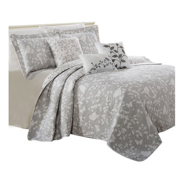 Birdsong 6-Piece Bed Spread Set, Gray, Queen