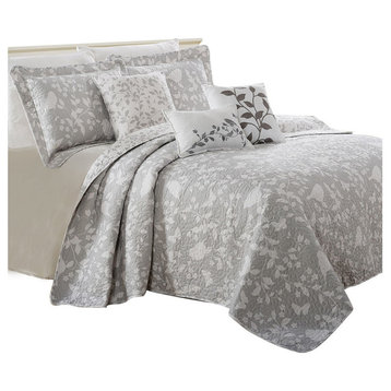 Birdsong 6-Piece Bed Spread Set, Gray, King, 102"x90"