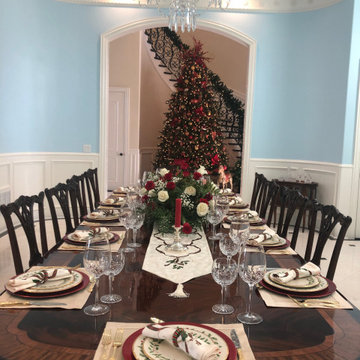 Large Scallop Cornered Dining Table, Chippendale Chairs, Hepplewhite Sideboard