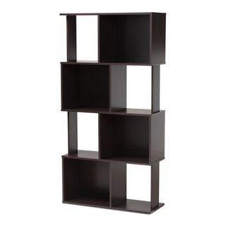 Baxton Studio Riva Dark Brown Finished Geometric Wood Bookshelf