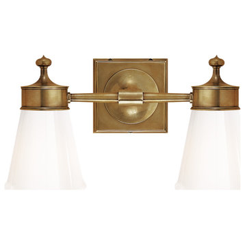 Siena Double Sconce in Hand-Rubbed Antique Brass with White Glass