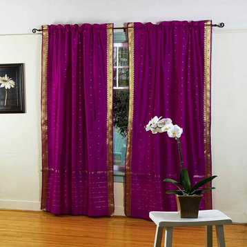Violet Red Rod Pocket Sheer Sari Cafe Curtain / Drape / Panel-43W x 36L-Pair