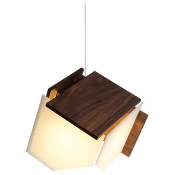 Mica L 1-Light Pendant, Dark Stained Walnut - Frosted Polymer, Incandescent