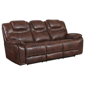 Sunset Trading Diamond Power Faux Leather Dual Reclining Sofa in Brown