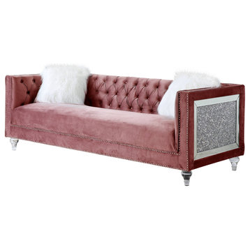 HeiberoII Sofa With 2 Pillows, Pink Velvet