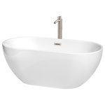 Wyndham Collection - Brooklyn 60" Freestanding White Bathtub, Brushed Nickel Tub Filler & Trim - Enjoy a little tranquility and comfort in the Brooklyn freestanding bath. The oval, ergonomic design provides a comfortable, relaxing way to enjoy some much-deserved me time as you stretch out and enjoy a deep, relaxing soak. With its graceful curves and classic elegance, this versatile bathtub complements a wide range of tastes and styles. What could be better than luxury and practicality at an amazing price? Manufacturing Model #: WCOBT200060ATP11BN