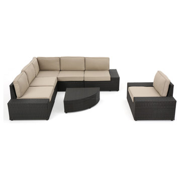 GDF Studio 7-Piece Santa Cruz Outdoor Brown Wicker Sofa With Cushions Set