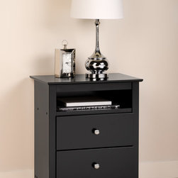 Prepac Sonoma 2-Drawer Tall Nightstand with Open Cubbie in Black - Nightstands And Bedside Tables