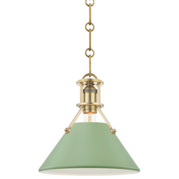 Hudson Valley Painted No.2 Small 1-Light Pendant, Brass/Green, MDS351-AGB-LFG