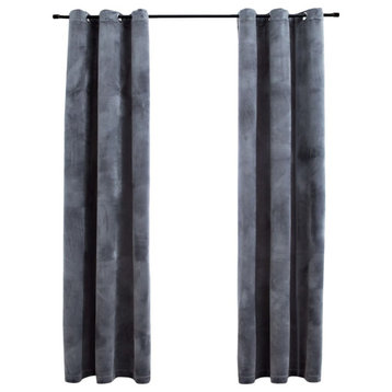 vidaXL Blackout Curtains With Rings 2-Piece Anthracite 37"x95" Velvet