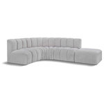 Meridian Furniture - Arc Boucle Fabric Upholstered 5-Pc. L-Shaped Modular Sectional, Grey - Give your living room or den the perfect blend of style and versatility with this Arc boucle fabric curved modular Sectional. Part of the Arc modular furniture collection, this Sectional comes upholstered in rich grey boucle fabric and features deep channel tufting that adds a touch of luxury while enhancing comfort and support. A seamless combination of form and function, this chair can be used with other Arc pieces to create a myriad of configurations in your well-curated room.
