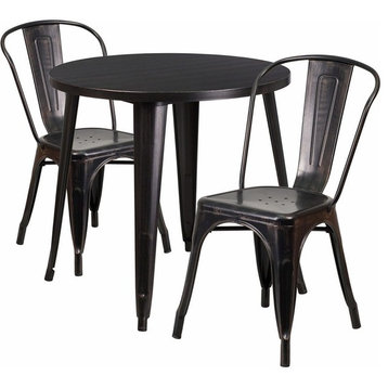 Flash Furniture 3 Piece 30" Round Metal Dining Set in Black and Antique Gold